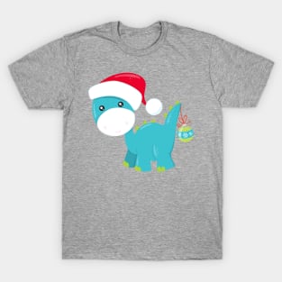 Christmas Dinosaur, Santa Hat, Dino, Brontosaurus T-Shirt